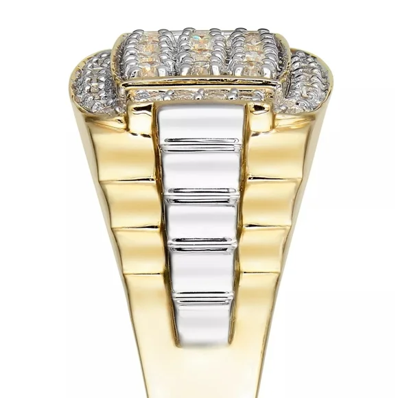 Men's Diamond Cluster Two-Tone Ring (1 ct. t.w.) in 10k Gold & White Gold